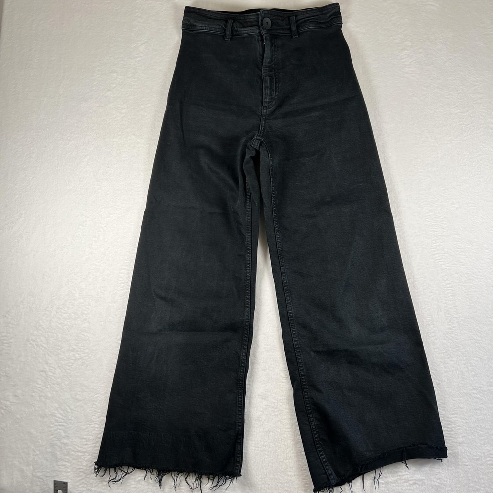 Zara Jeans Womens 4 Gray Charcoal High Rise Wide Leg Raw‎ Hem Cropped Denim